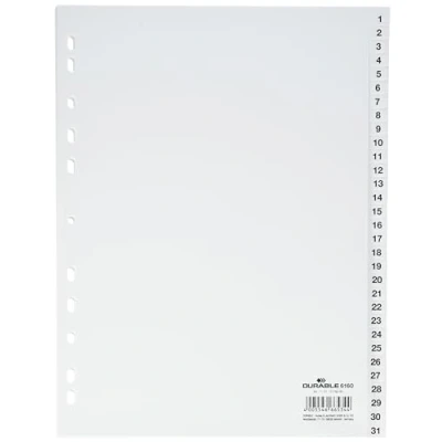 Obrázek Durable Registr čísel (PP, A4 vysoký, ražená tabulka 1 31, plně krycí, univerzální otvor) kus, bílý, 616002