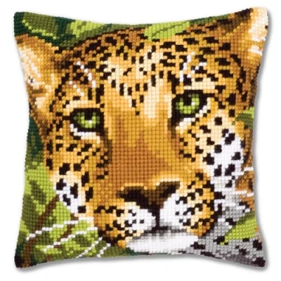 Obrázek Vervaco Leopard polštář pro vyšívání křížkovým stehem / vyšívací předtištěný, bavlna, vícebarevný, 40 x 0,3 cm