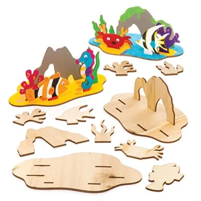 Obrázek Baker Ross 3D Bastelsets Meerstiere aus Holz (4er Pack), für Kinder zum Dekorieren und Zusammenbauen