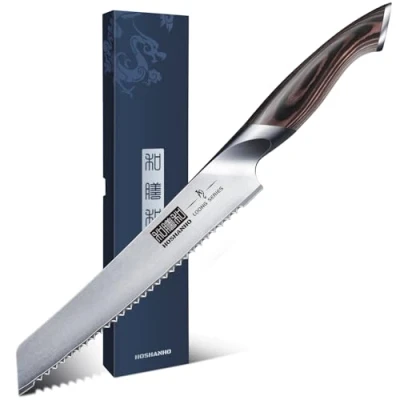 Obrázek HOSHANHO nůž na chléb, 20 cm ostrý chléb se zoubkovaným ostřím z ušlechtilé oceli, Professional Bread Knife bagely, koláče