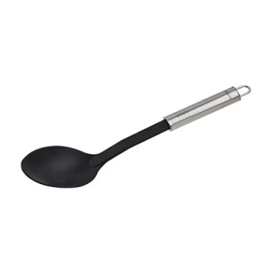 Obrázek FACKELMANN Servírovací lžíce 31 cm oválná rukojeť, na předložené pánve a hrnce, kuchyňské pomůcky z vysoce kvalitní ušlechtilé oceli plastu (barva: stříbrná/černá), množství: 1 kus
