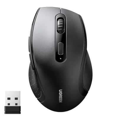 Obrázek UGREEN Maus Kabellos 2.4G 1600 DPI 6 Tasten mit Nano Empfänger, 12 Monate Batterielaufzeit, 3 Einstellbare Stufe für PC Laptop iMac MacBook Microsoft Pro, Office Home, Schwarz