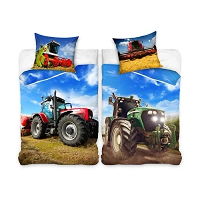 Obrázek Familando Traktor kombajn sada ložního prádla 135 x 200 80 cm Bauernhof dětské ložní prádlo pro chlapce se zipem ze 100% bavlny