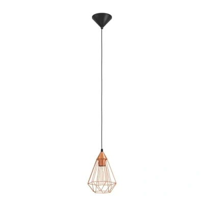 Obrázek EGLO Závěsná lampa Tarbes, 1 plamenné vintage závěsné svítidlo v retro vzhledu, materiál: ocel, plast, barva: měď, černá, objímka: E27, Ø 17,5 cm