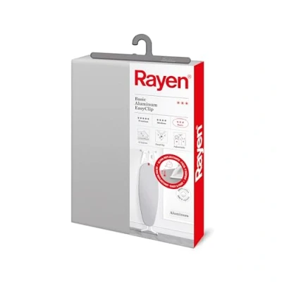 Obrázek Rayen Univerzální potah žehlicího prkna EasyClip nastavení potahu na žehlicí prkno 2 vrstvy: pěnová hmota a 100% bavlněná tkanina kvalita hliníku základní sortiment rozměry: 130 x 47 cm