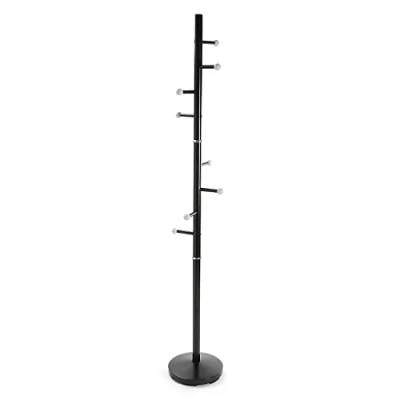 Obrázek Versa Minimalistický šatní stojan pro vstupní prostor, s 9 háčky na oblečení nebo tašky do haly, rozměry (v x d š) 173 28 cm, kov, barva: Černá