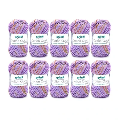 Obrázek Gründl Cotton Quick Print pletací příze / háčkovací (barevná ze 100% bavlny, certifikováno OEKO TEX, 50 g 125 m, tloušťka jehlic: 3 4, 10 x g), fialová zelená oranžová Multicolor,