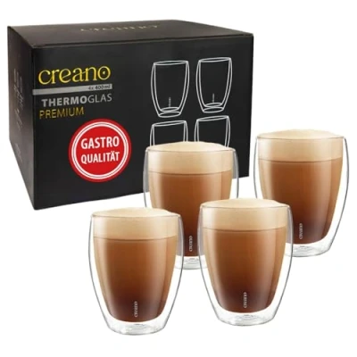 Obrázek Creano PREMIUM dvoustěnné sklenice na pití 400 ml 4dílná sada gastronomická kvalita 100% vhodné do myčky nádobí novinka 2024