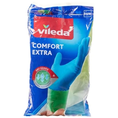 Obrázek Vileda Comfort a Care gumové rukavice s heřmánkovým mlékem velikost M, 3 páry