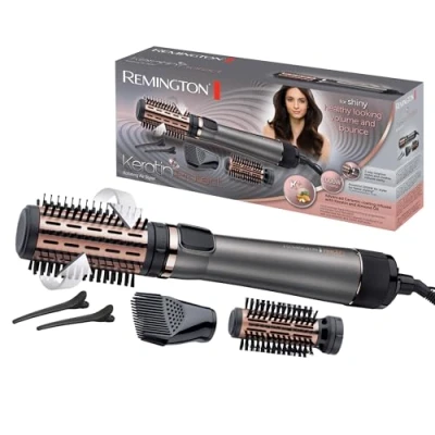 Obrázek Remington Kartáč na teplý vzduch rotující [automatický] Keratin Protect (včetně 3 nástavců: 2 kulatých kartáčů + posilovač kořínků vlasů pro větší objem) sponek do vlasů, keramický povrch s