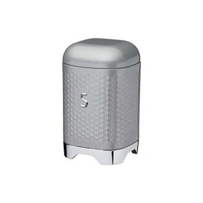 Obrázek KitchenCraft Lovello cukřenka se vzduchotěsným víkem, strukturovaný úložný box s víkem na cukr, dózy zásoby, cukřenka, šedá, geometrické šestiúhelníky, kov, 11 x 19 cm, 1,5 l