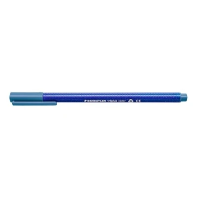 Obrázek STAEDTLER Fixy triplus color, delfterově modrá, trojhranná, stabilní, špička odolná proti vtisku, šířka řádků cca 1 mm, vhodné pro děti, Made in Germany, 10 delftově modrých fibre špiček v kartonovém