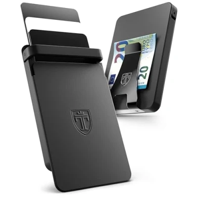 Obrázek TRAVANDO SLYDE hliníkové pouzdro na karty s RFID ochranou přihrádka se sponou peníze 7 karet kreditní peněženka pánská Slim Wallet