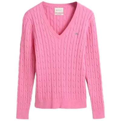 Obrázek GANT Damen Stretch Cotton Cable V Neck Pullover, Candy PINK, Large