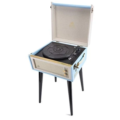 Obrázek GPO Bermudy gramofon; klasický gramofon v retro stylu s MP3/USB; integrovaným reproduktorem, modrý