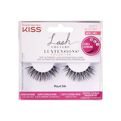 Obrázek KISS Lash Couture LuXtensions Collection 1 pár falešných řas, Royal Silk, lehké a flexibilní řasy Faux Mink se super štíhlým páskem na řasy, včetně lepidla