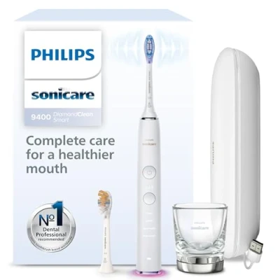 Obrázek Philips Sonicare DiamondClean Smart 9400 elektrický zubní kartáček, sonický kartáček s aplikací, tlakový senzor, rozpoznání hlavice kartáčku, 4 režimy čištění a 3 stupně intenzity, bílý, model