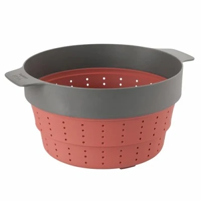 Obrázek BergHOFF Leo Silicone Steam &amp; Strain with Collapsible Body Grey Red 24cm