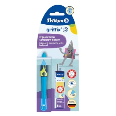 Obrázek Pelikan® Bleistift Griffix Neon Fresh Blue Pilze Bruchfester Graphit HB Härte Spezielle Greifzone für Kinder Modernes Design Präzises und deutliches Schreiben Mehrfarbig