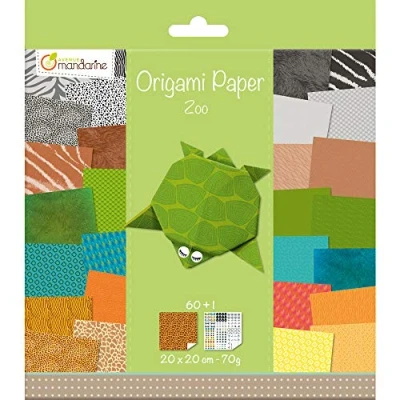 Obrázek Avenue Mandarine 52504MD Origami barevný papír (čtvercový, 20 x cm, se skládacím návodem, 60 různých listů a 1 list s oční sadou, zoo)