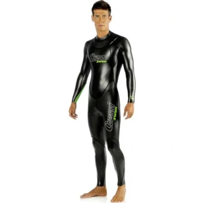 Obrázek Cressi Triton Man All In One Swim Wetsuit 1. 5mm Neopren 5 mm High Density Glide Skin Jednodílný plavecký neoprenový oblek, černý/Fluogrün, L, pánský