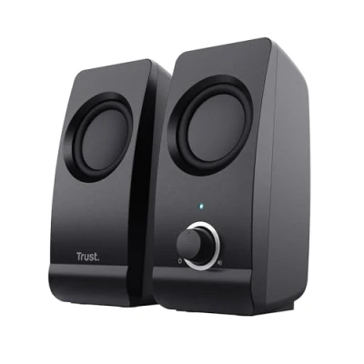 Obrázek Trust Remo 2.0 PC reproduktory, 16 W (8 RMS), 3,5 mm audio konektor, napájení přes USB, kompaktní zvukový systém, stereo sada reproduktorů pro počítač, laptop černý