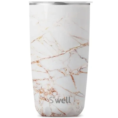 Obrázek S&#039;well Swell Edelstahl Becher mit transparentem Schiebedeckel, 45 ml, Calacatta Gold, dreilagige, vakuumisolierte Behälter, hält Getränke kalt für 4 Stunden heiß, BPA freie Wasserflasche, 530 ml