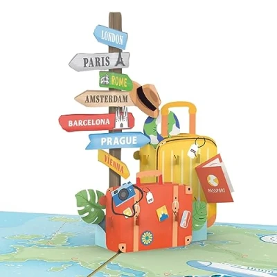 Obrázek papercrush® Pop Up přání &quot;Dobrá cesta&quot; (edice Europa) 3D poukaz nebo peněžní dárek na cestu do Londýna, Paříže a Říma cestovní pro Amsterdam, Barcelonu, Prahu &amp; Vídeň