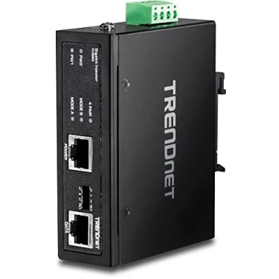 Obrázek TRENDnet TI IG60 tvrzený průmyslový 60W Gigabit PoE+ injektor, DIN lišta, upevnění na stěnu, třída ochrany IP30, obsahuje lištu a držák vstřikovač