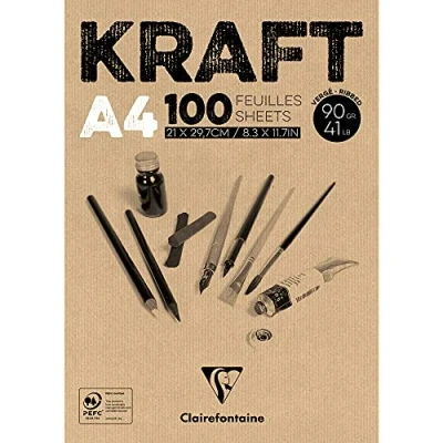 Obrázek Clairefontaine 96545C blok kraftového papíru (lepený, ideální pro suché techniky, 100 listů, DIN A4, 21 x 29,7 cm, 90 g) hnědý