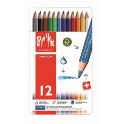 Obrázek CARAN d&#039;ACHE FANCOLOR akvarelové dětské pastelky v kovové krabičce 12 kusů