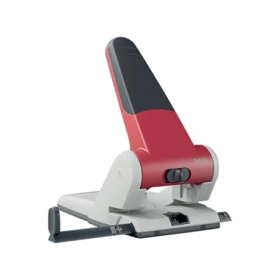 Obrázek Leitz Extra silný kovový otvor pro registraci, na 65 listů, velký děrovačka do kanceláře, kolejnice s údaji o formátu, ergonomický design, červená, 51800025