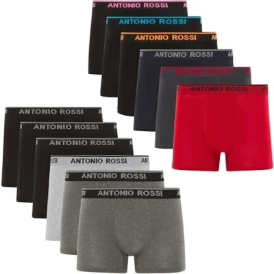 Obrázek ANTONIO ROSSI (12 ks) pánské boxerky hipster multipack s elastickým pasem prodyšné, měkké pro muže všední den, Tmavě tříděné