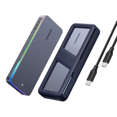 Obrázek UGREEN M.2 NVMe SATA SSD kryt 20 Gbps s RGB, USB C 3.2 Gen 2x2 pro M Key/B+M Key in 2230/2242/2260/2280, kompatibilní MacBook 2024 M4, HP 14pro, iPhone 16 max, PS5, Switch