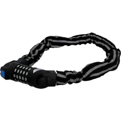 Obrázek FISCHER 85865 zámek na kolo s reflexními pruhy, řetězový zámek, 80 cm, číselný 5násobným číselným válečkem pro 100 kombinací, osvětlený válec