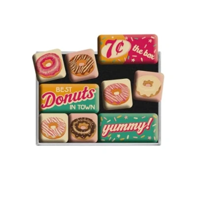 Obrázek Nostalgic Art Retro magnety na lednici, 9 kusů, Donuts nápad dárek pro fanoušky dinosaurů, magnetická sada magnetické tabule, vintage design
