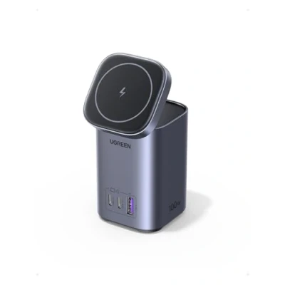 Obrázek USB C nabíječka 100 W, UGREEN Nexode Qi2, 15W síťový zdroj GaN bezdrátová 4 v 1 nabíjecí stanice s indukčním nabíjecím stojanem kompatibilní řadami MacBook Pro/Air, iPhone 12 16