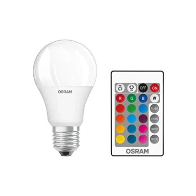 Obrázek OSRAM LED žárovka STAR+ RGBW s paticí E27, RGB barvy lze měnit pomocí dálkového ovládání, 9 W, klasický tvar žárovky, náhrada za 60W žárovku, matná, Retrofit lampy dálkovým ovládáním,