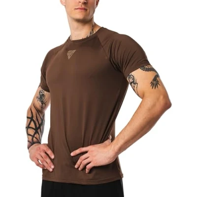 Obrázek Satire Gym Pánské fitness oblečení prodyšné sportovní trička pánská krátký rukáv tréninkové tričko Bodybuilding rychle schnoucí Athletic Fit Sportswear Men Activewear, Hnědá