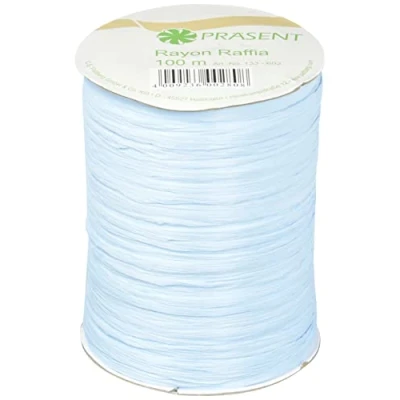 Obrázek PRÄSENT Rayon Raffia lýková stuha světle modrá, 100 m dekorační k zabalení dárků, zdobení a tvoření slavnostních dekorací, pro zvláštní příležitosti