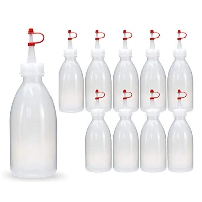 Obrázek 10 x 250 ml LDPE plastová láhev, mačkací laboratorní lahvička s dávkovacím hrotem, resp. kapátkem do kuchyně, laboratoře nebo hobby