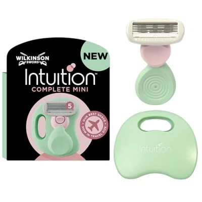 Obrázek WILKINSON SWORD Intuition Complete Mini dámský holicí strojek s cestovním pouzdrem, pro těžko dostupné zóny, jako je linie bikin, podpaží, kolena &amp; kotníky, gelem Skin Protect sametově měkké