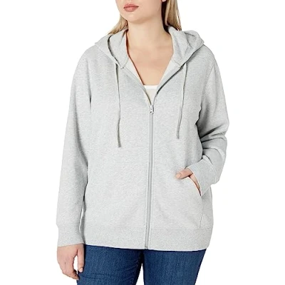 Obrázek Amazon Essentials Dámská mikina s dlouhým zipem z French Terry fleece (k dostání v nadměrné velikosti), světle šedá melírovaná, L