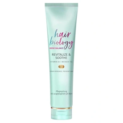 Obrázek Hair Biology kondicionér, Meno Balance Revitalize &amp; Soothe, 160 ml, s pro V, vitaminem B3 a bílým čajem, řídnutí vlasů suchou pokožku hlavy, menopauza, péče o vlasy