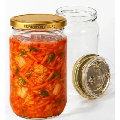 Obrázek myFERMENTS Kimchi Behälter 2L großes Fermentierglas für Kombucha, Kimchi, Kefir Einmachgläser mit Schraubdeckel, weite Öffnung zum Einlegen, Fermentieren Luftdichte Deckel 2er Set