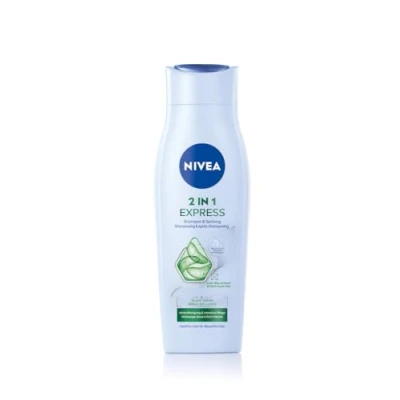 Obrázek NIVEA Šampon a kondicionér 2v1, intenzivní péče o vlasy s Aloe Vera lesklým sérem, šampon na pro péči v expresním čase (250 ml)
