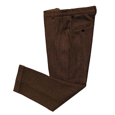 Obrázek Solovedress Pánské Vintage Tvídové šaty Kalhoty Herringbone Regular Fit Business oblek kalhoty, Hnědá