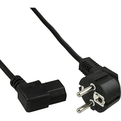 Obrázek InLine 16752N síťový kabel, ochranný kontakt zahnutý na konektor pro studené spotřebiče C13 levý ohnutý, 1 m, černý