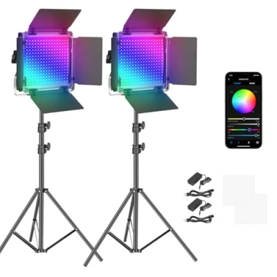 Obrázek NEEWER 2 x 660 Pro RGB LED videoseklačního panelu se stojanem, sada ovládání aplikace 360 plně barevné video světlo 50 W stmívatelné 3200 5600K CRI97+ studiové trvalé