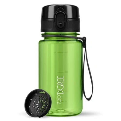 Obrázek 720DGREE Dětská láhev na pití 350 ml &quot;uberBottle&quot; crystalClear + sítko bez BPA, zabezpečená proti vytečení do školy, školky, dívky a chlapce od 3 let malá vodu lehká, odolná nárazům